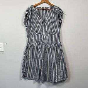 Given Kale Striped V-Neck Mini Dress, Rouched Midsection, Size XL
